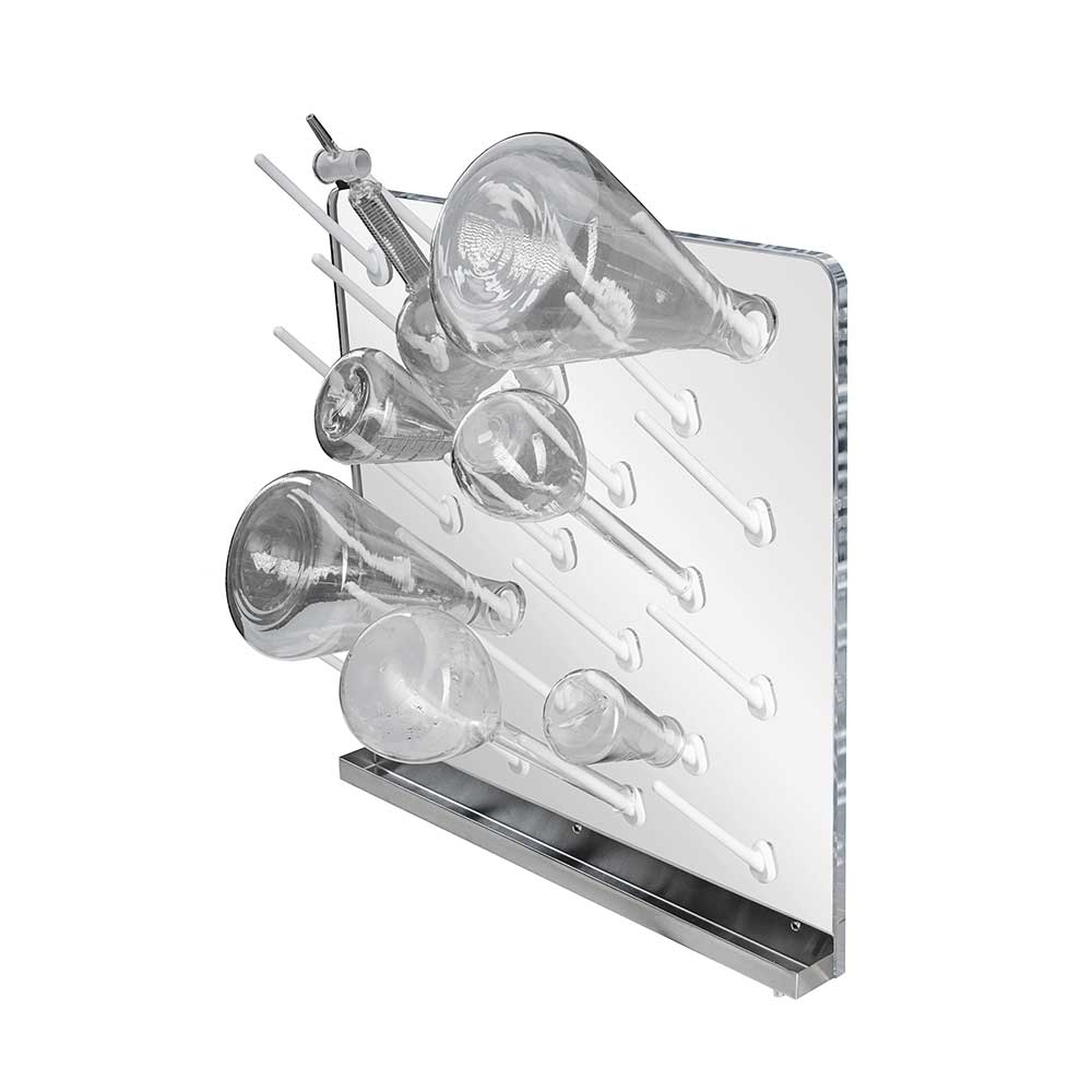 APB acrylic pegboard with pegs and stainless steel drip trough
