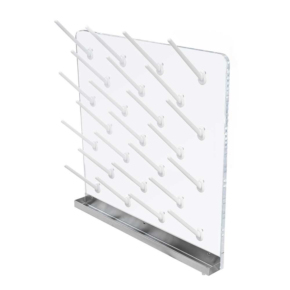 APB acrylic pegboard with pegs and stainless steel drip trough